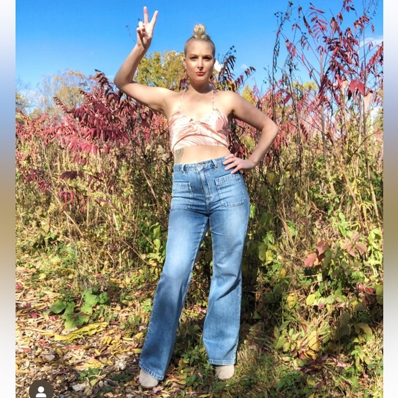 Garage Highwaisted 70s Patch Pocket Blue Jeans Size 5 - Picture 1 of 6